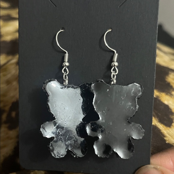 Sparkling Silver/Chrome Teddy Bear Earrings - Picture 3 of 3